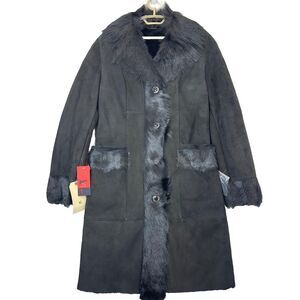 Vtg LaToria Women's  Real Lambskin‎ Leather Charcoal Long Coat  Size Medium NWT